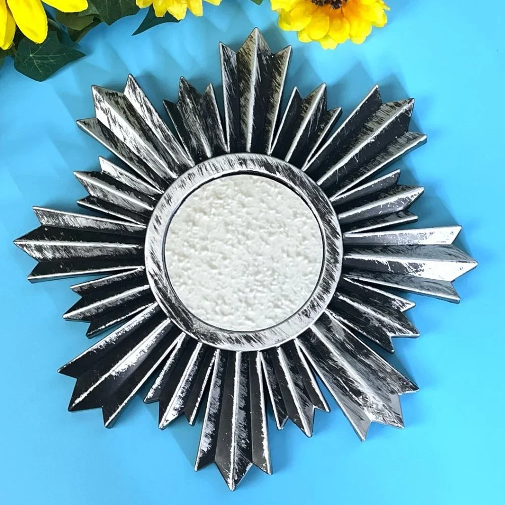 Cute‎ Starburst Accent Mirror Brushed Silver Finish Home Wall Hanging Decor